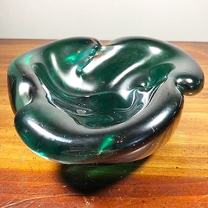 Vintage Murano Style Hand Blown Green Art Glass Bowl AS IS