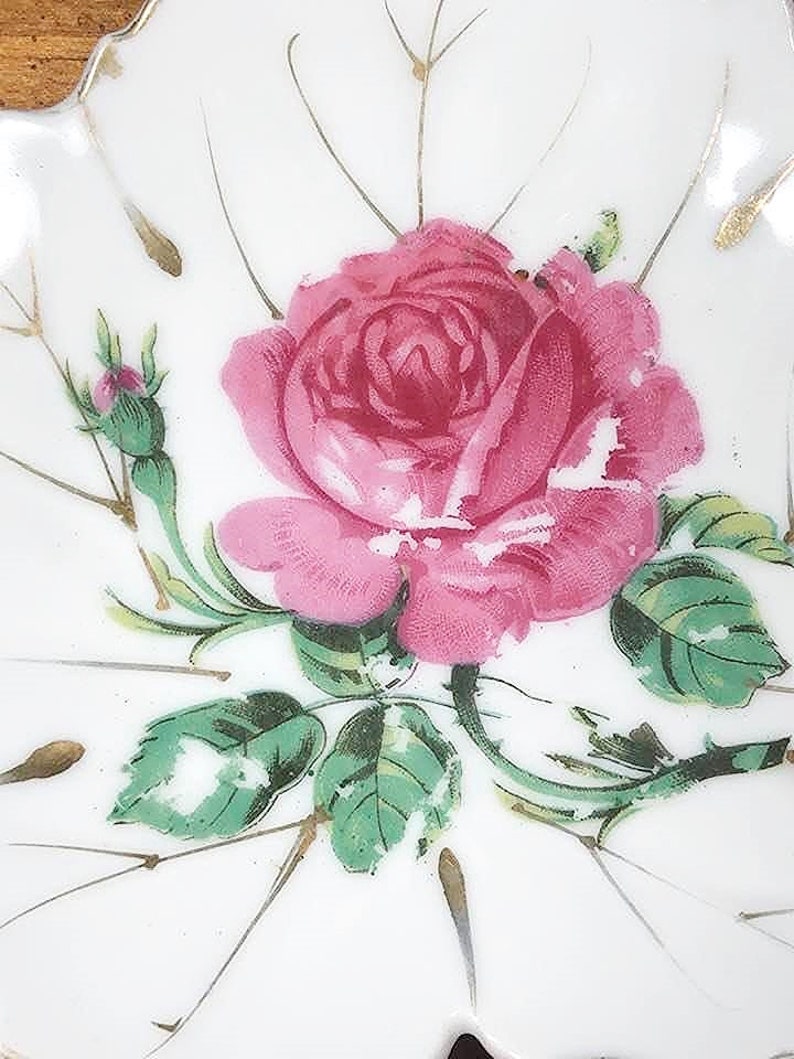 Floral Leaf Shaped Ceramic Trinket Dish - Vintage Ring Holder - Japan Jewelry Dish image 3