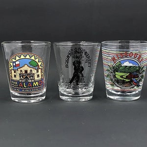 Retro Souvenir Shot Glasses - Man Cave Essentials - Home Bar Shot Glass Set - Nostalgic Glass Collectibles