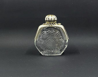 Avon “Purse Petite” Perfume Bottle – Clear Glass Handbag with Chain Handle – Vintage Vanity Decor