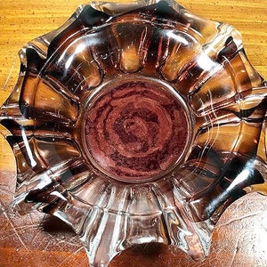 Vintage Hand Blown Art Glass Bowl: Plum & Clear Fruit Dish