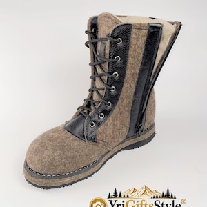Men's 100% Natural Sheep Wool Felt Winter Boots, Side-Zip Insulated Snow Boots image 8