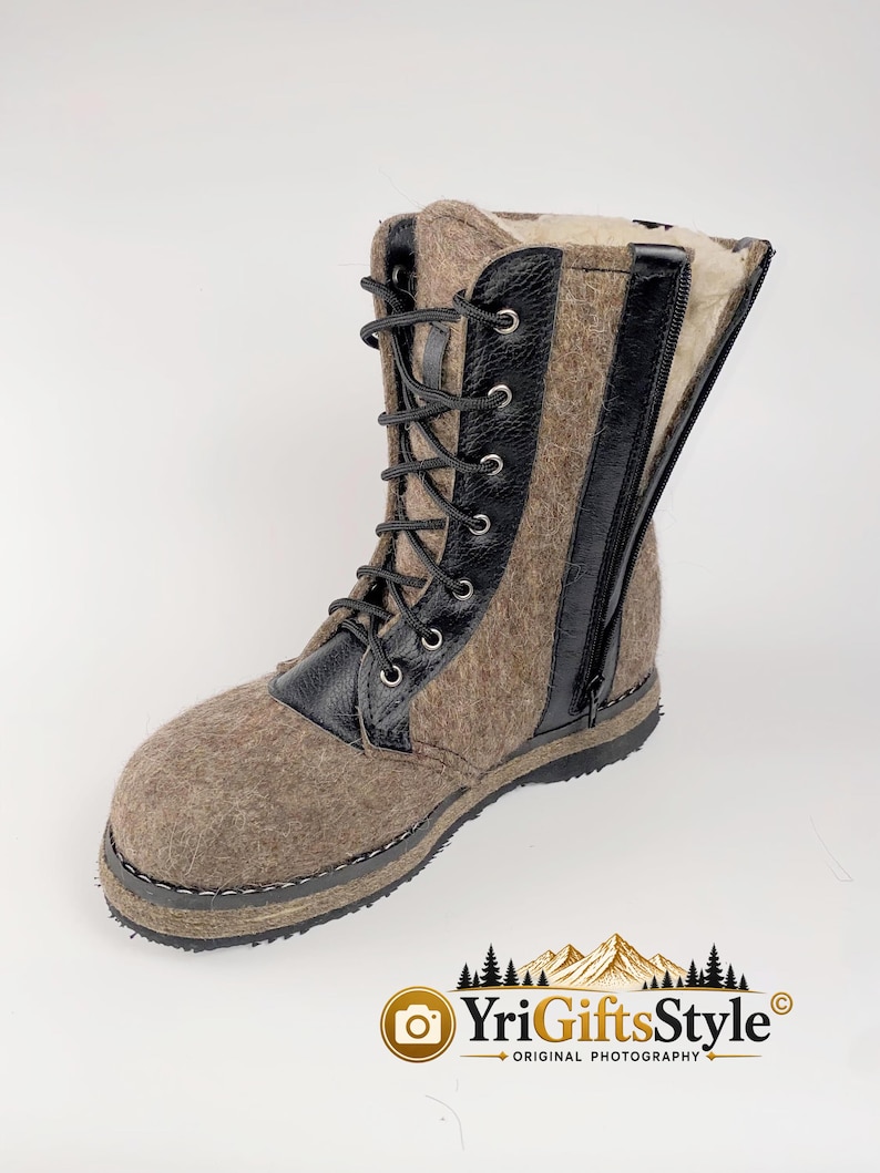 Men's 100% Natural Sheep Wool Felt Winter Boots, Side-Zip Insulated Snow Boots image 8