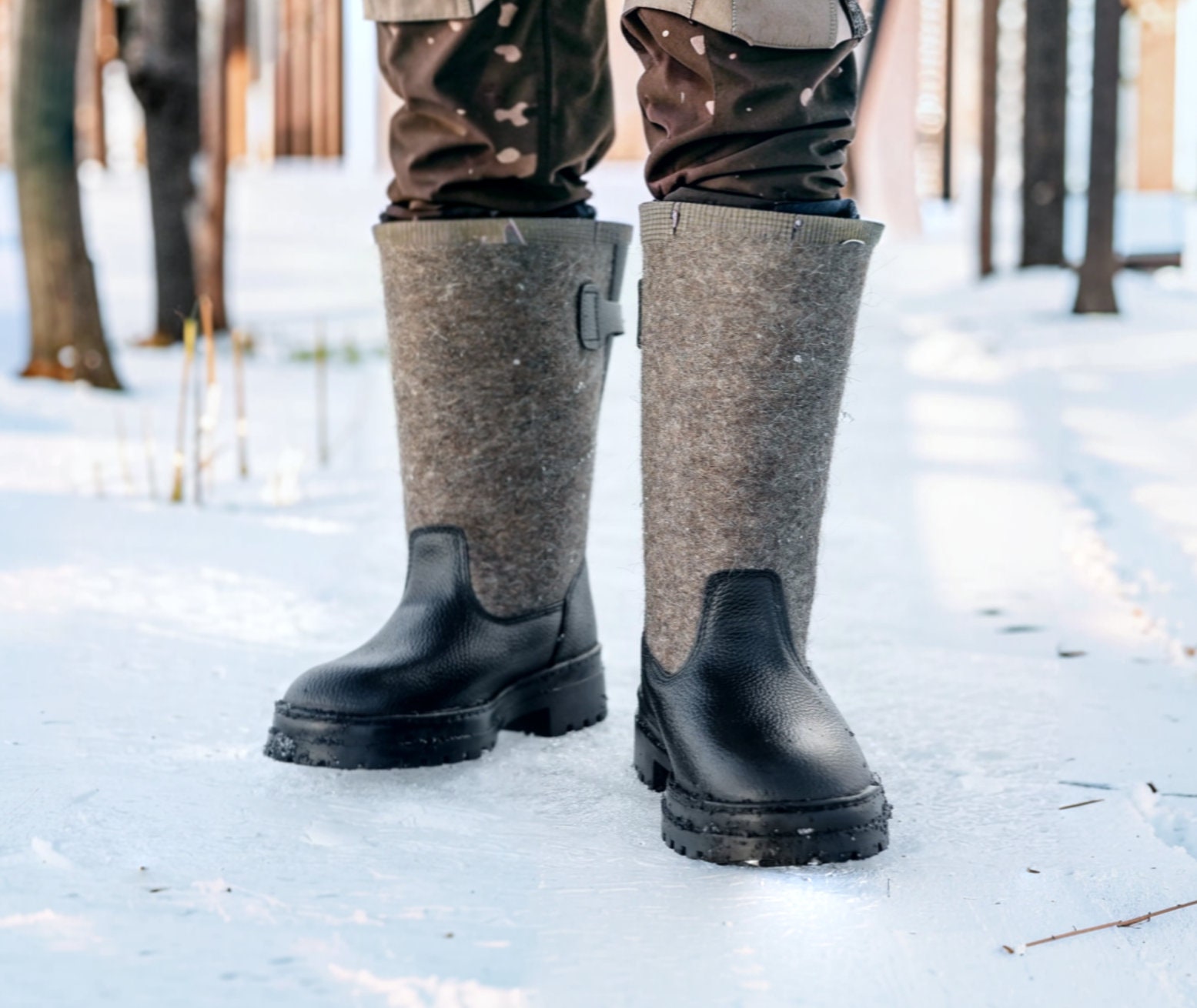 Russian Boots Natural Felt Leather Siberian Felt Boots Warm Walks