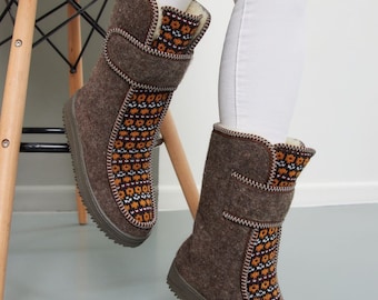 RUSSIAN VALENKI women boots winter with fur rubber soles Walenki siberian