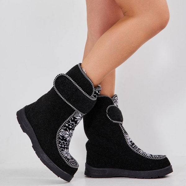 Russian felt boots shoes women cloth winter autumn rubber sole with fur