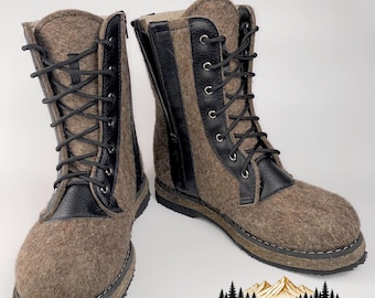Men's 100% Natural Sheep Wool Felt Winter Boots, Side-Zip Insulated Snow Boots