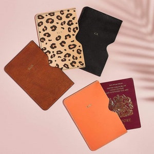 Personalised Passport Holder for Her / Leopard Print Leather Passport Cover + Initials / Travel, Holiday, Gap Year, Honeymoon, Hen Do Gift
