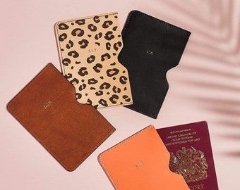 Personalised Passport Holder for Her / Leopard Print Leather Passport Cover + Initials / Travel, Holiday, Gap Year, Honeymoon, Hen Do Gift