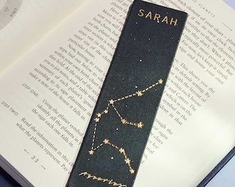 Personalised Star Sign Leather Bookmark + Stamped Name or Initials,  Christmas Stocking Filler / Birthday Gift for Her, Zodiac Themed Gift
