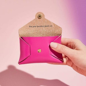 Personalised Leather Coin Purse Women / Fuchsia Pink Card Purse / Hot Pink Valentine's Gift for Her / Secret Message Coin Purse Initials image 3