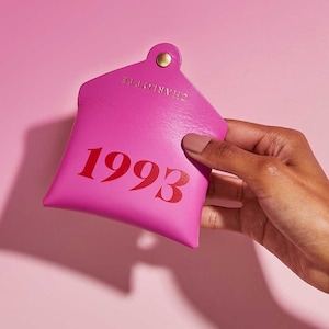 Personalised Pink Leather Coin Purse Women / Birth Year Milestone Gift / Birthday Gift for Her / Secret Message Coin Purse + Gold Initials