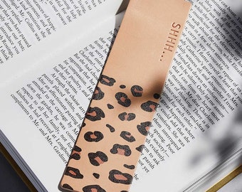 Personalised Leopard Print Leather Bookmark + Stamped Name / Bookish  Christmas Stocking Filler / Birthday Gift for Her, Animal Print Gift