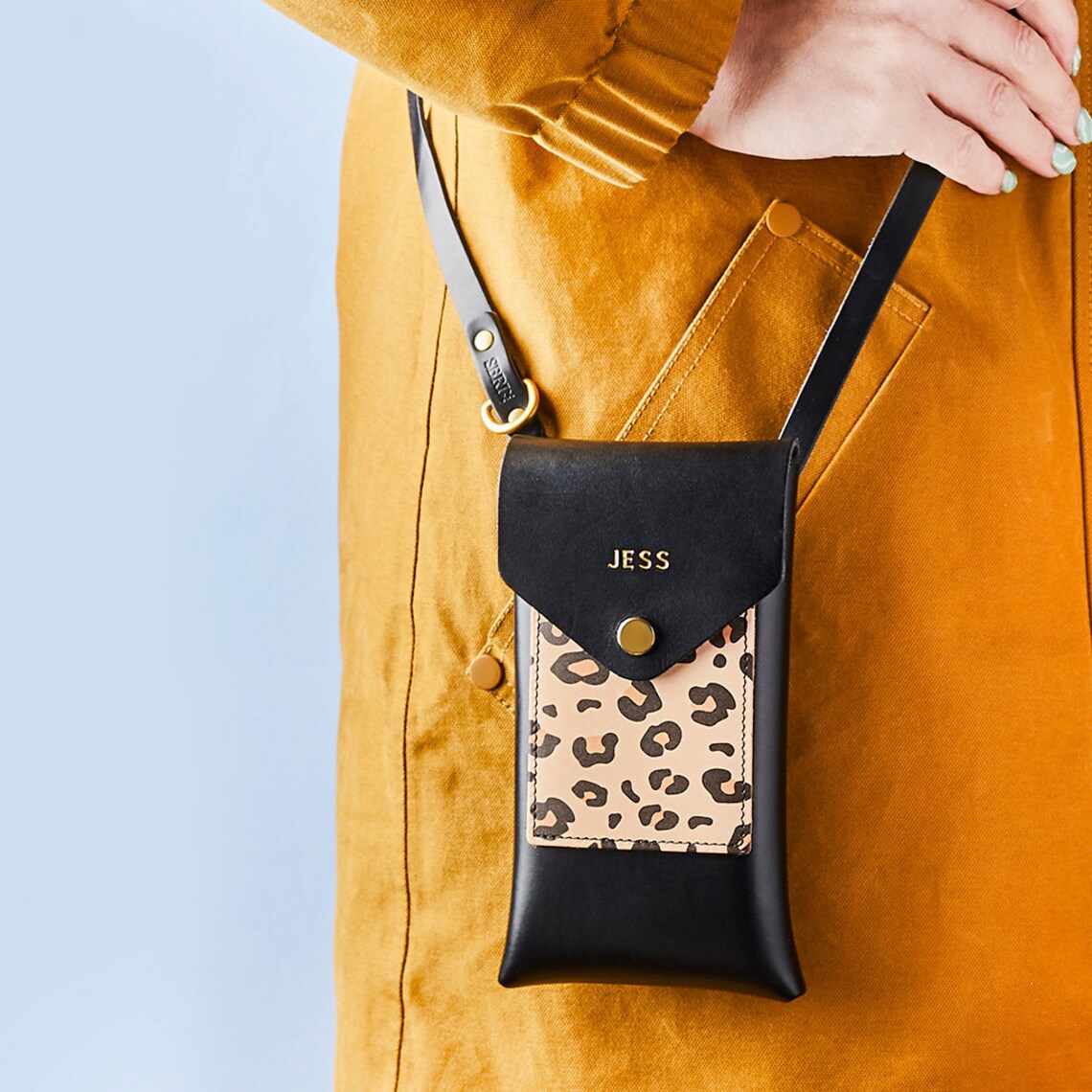Personalised Leather Phone Pouch Bag Hands Free Phone Sling Etsy UK