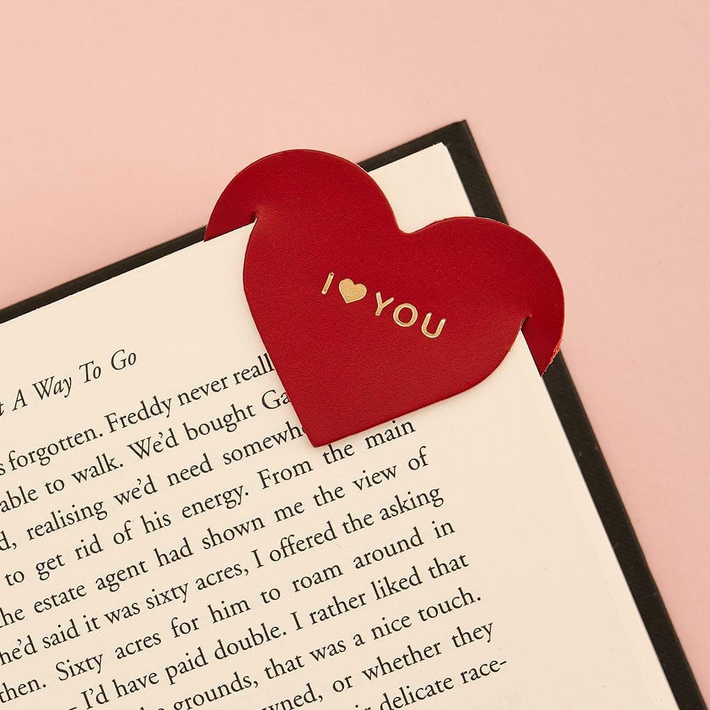 Valentine's Day 'I Love You’ Leather Heart Bookmark | Red Heart Bookmark Gift | Valentines or Galentines Gift for Book Lovers and Readers