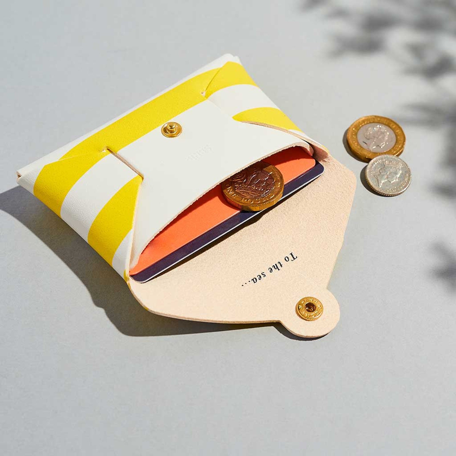 Personalised Leather Coin Purse Women / Yellow White Striped Etsy UK