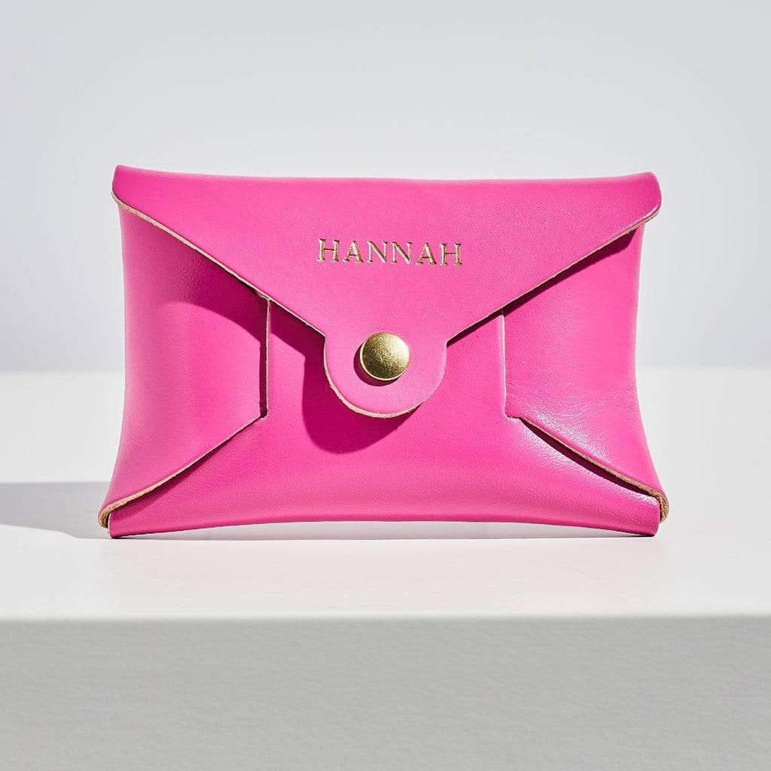 Personalised Leather Coin Purse Women / Fuchsia Pink Card Purse / Hot ...