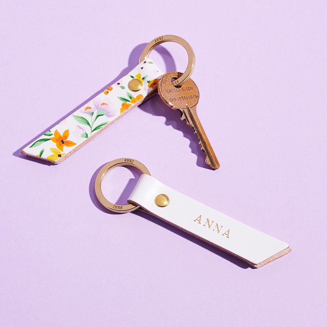 Print Key Rings Personalized Floral Print Leather Keyring - Etsy