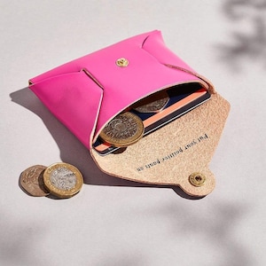 Personalised Leather Coin Purse Women / Fuchsia Pink Card Purse / Hot Pink Valentine's Gift for Her / Secret Message Coin Purse Initials image 2