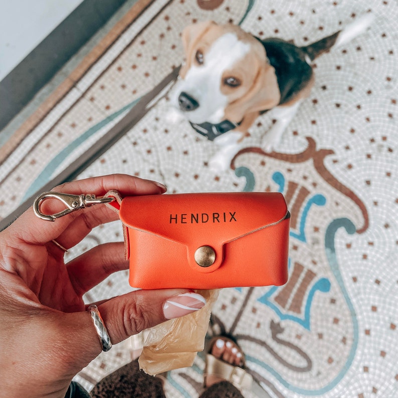 Personalised Leather Dog Poop Bag Holder Dog Waste Bag Dispenser Dog Walk Accessory Personalized Poo Bag Pouch New Dog Christmas Gift Orange