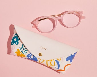 Personalised Leather Glasses Case - Playful Floral Print | Personalised Mother's Day Gift | Case for Women's Sunglasses, Reading Glasses