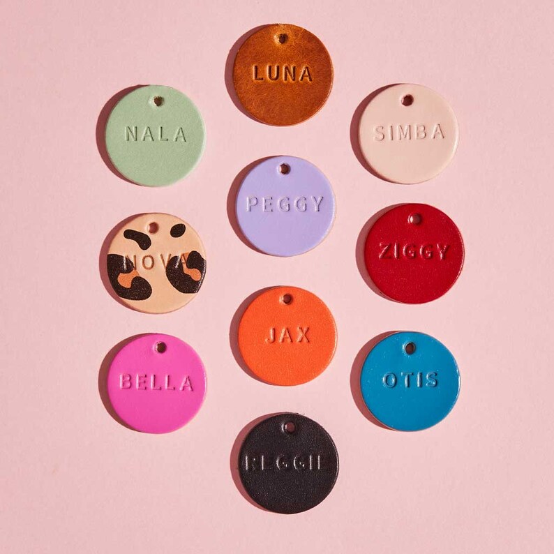 Personalised Leather Pet Name Tag Dog's Name Decorative Etsy