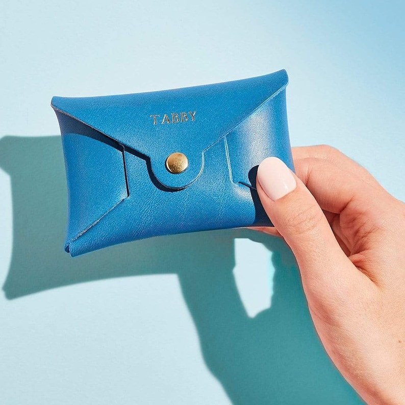 Personalised Leather Coin Purse Women / Sky Blue Card Purse / Valentine's Gift for Her / Mother's Day Gift for Mum / Secret Message Initials image 2