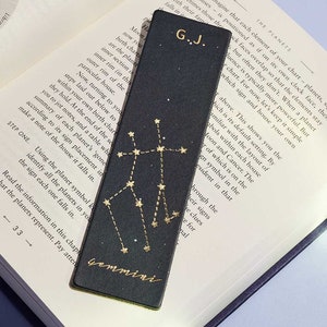 Personalised Star Sign Leather Bookmark + Stamped Name or Initials,  Christmas Stocking Filler / Birthday Gift for Her, Zodiac Themed Gift