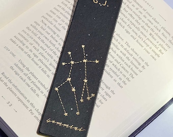 Personalised Star Sign Leather Bookmark + Stamped Name or Initials,  Christmas Stocking Filler / Birthday Gift for Her, Zodiac Themed Gift