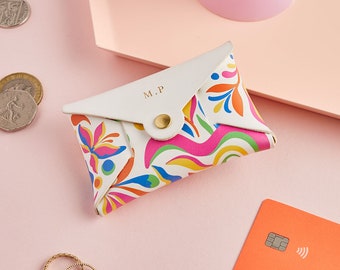 Personalised Leather Coin Purse / Colourful Carnival Print
