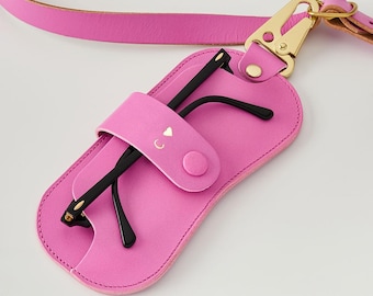 Personalized Travel Leather Glasses Case with Clip
