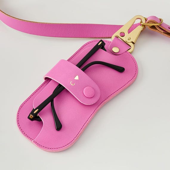 Personalized Travel Leather Glasses Case with Clip