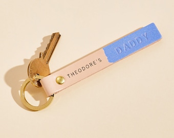 Personalised Leather Daddy Keyring With Names | Gift for Father's Day Engraved with Children's Names | Handmade Keychain for Dad