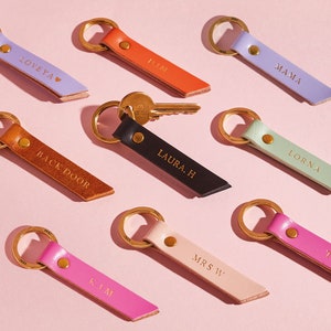 Personalised Leather Keyring + Stamped Name or Initials + Gold Foil - Mother's Day / Birthday Christmas Stocking Filler Gift for Her