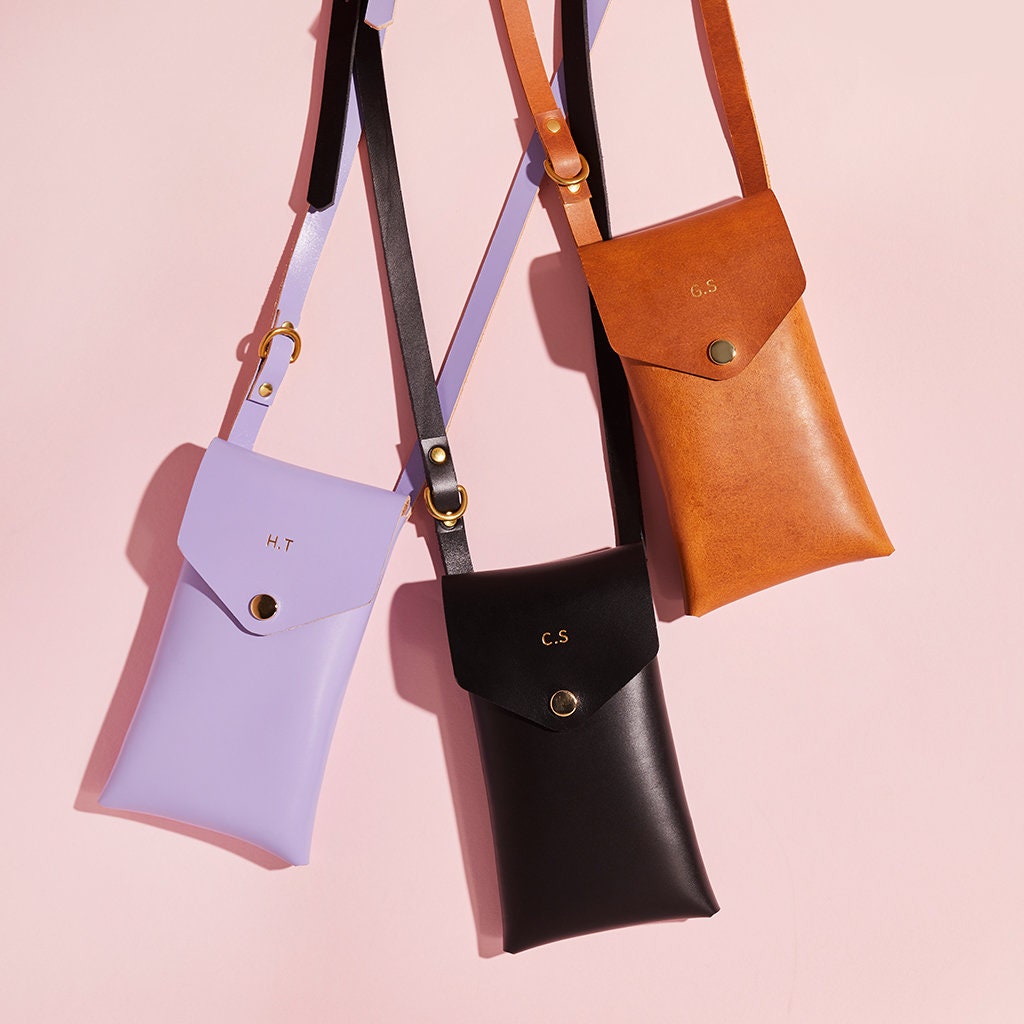 Personalised Leather Phone Pouch Bag Hands Free Phone Sling for Cell Phone Handmade Leather Cross Body Bag Sustainable Handbag Etsy