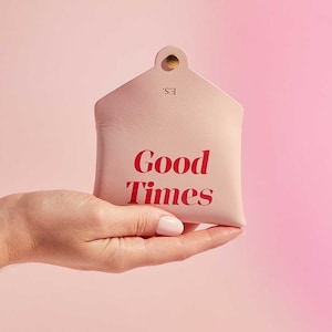 Biglietto d'auguri in pelle rosa personalizzato + portamonete con slogan - Stampa qualsiasi parola / Regalo di San Valentino, compleanno per lei / Messaggio segreto + iniziali