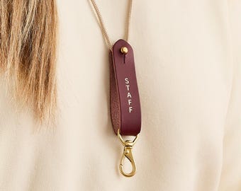Personalized Leather and Cord Lanyard - Stacked Gold Foil Text *US TARIFFS COVERED*