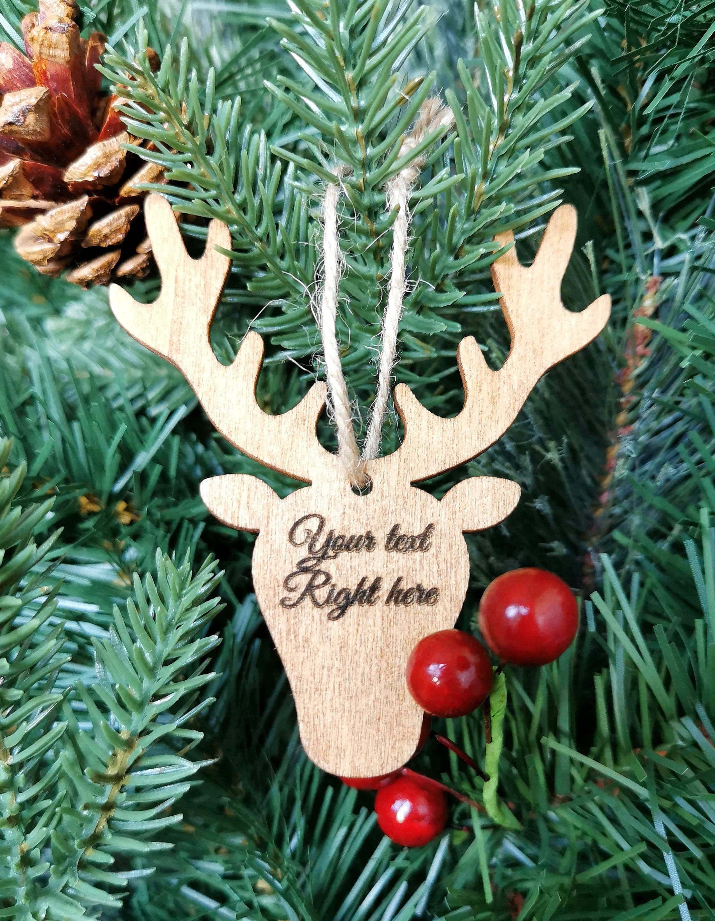 Personalised Christmas Tree decoration Engraved Reindeer  Etsy