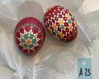 Sorbian EASTER EGG, set of 2, hand-painted, Easter, wax painting technique, unique, chicken egg, spring decoration, Easter decoration