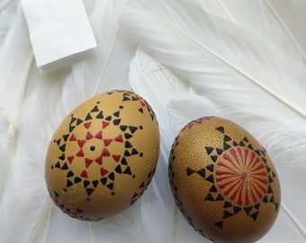 Sorbian EASTER EGG, set of 2, hand-painted, Easter, wax painting technique, unique, chicken egg, spring decoration, Easter decoration