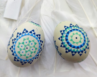 Sorbian EASTER EGG, 2 pieces, hand-painted, Easter, wax painting technique, unique, chicken egg, spring decoration, Easter decoration