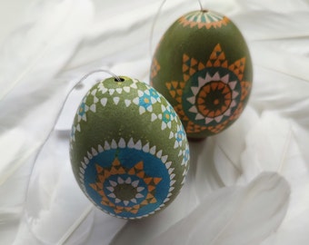 Sorbian EASTER EGG, set of 2, hand-painted, Easter, wax painting technique, unique, chicken egg, spring decoration, Easter decoration