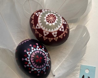 Sorbian EASTER EGG, set of 2, hand-painted, Easter, wax painting technique, unique, chicken egg, spring decoration, Easter decoration