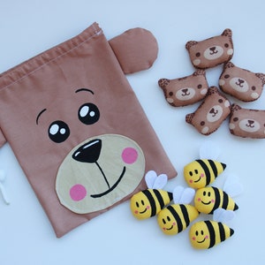Handmade Bear & Bees Tic Tac Toe Game: Kids Travel Toy