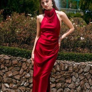 Tie Back Silk Dress - Maxi Pencil Dress - Bridesmaid Dresses - Silk Dress - Gift For Her - Wedding Guest Dress - Cocktail Maxi Dress