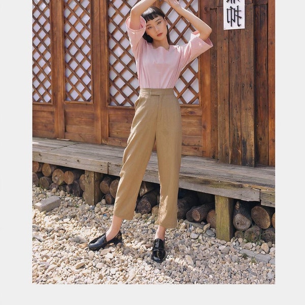 Slightly Tapered Linen Pants / Women Linen Trousers / Available in 50 Colors