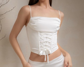 White Corset, Silk Corset, Handmade White Bridal Corset, Custom Corset, Corset for Bride, Corset Top, Bustier Vintage Festival Corset