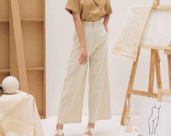 Loose Fitted Linen Pants in Ivory / Linen Set / Available in 50 Colors