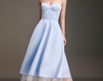 Cocktail Dress, Elegant Silk Slip Midi Dress, Spaghetti Strap Bustier Dress, Maxi A-Line Evening Gown, Wedding Guest Party Dress for Women
