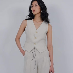 Linen Waistcoat - Women Linen Vest - Sleeveless Linen Top